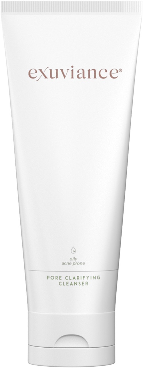 Vit Tub märkt Exuviance Pore Clarifying Cleanser för aknebenägen hud.