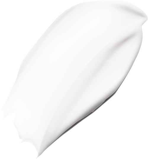 Ett streck av vit kräm eller lotion på en enkel bakgrund, slät och tjock i konsistensen.