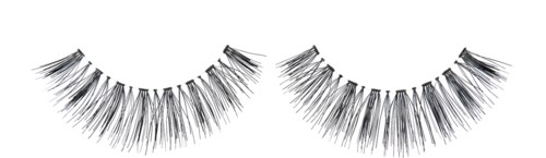 Svarta och vita ögonfransar med tjock, lång och wispy look, arrangerade symmetriskt på vit bakgrund.