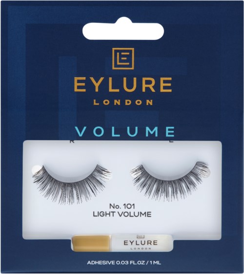 Doos met ookgetuigen en een kleine tube lijm, gemerkt Eylure London, No. 101, Light Volume.