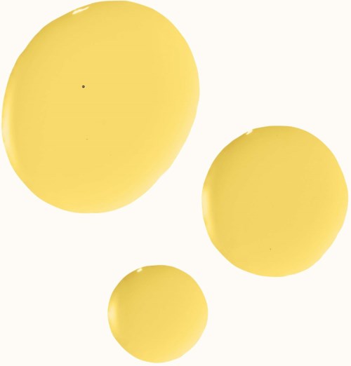 Three yellow balloons of different sizes are floating against a white background.