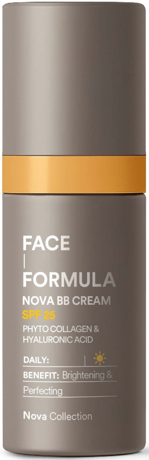 En flarra av Face Formula Nova BB Cream med SPF 15, innehållande kollagen och hyaluronsyra. För att ljusa upp och förbättra huden.
