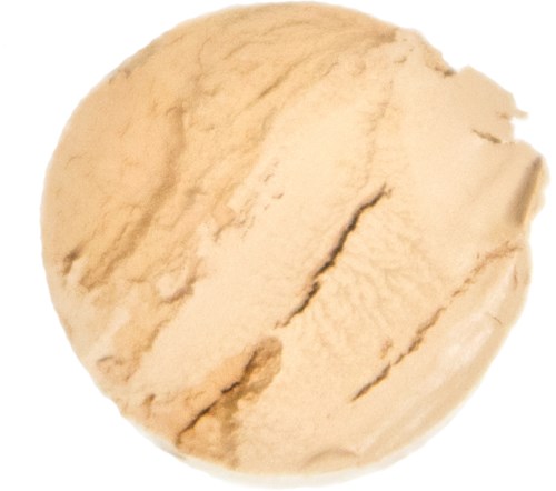 En rund, beige glasskula med synlig textur och sprickor på ytan.