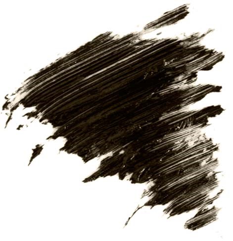 Schwarze Tintenstriche auf weißem Hintergrund, unregelmäßig und verschmiert, ähneln einem abstrakten Pinselstrich.