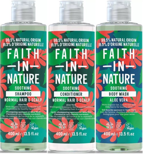 Faith in Nature Bundle Aloe Vera Shampoo 400 ml & Conditioner 400 ml & Body Wash 400 ml