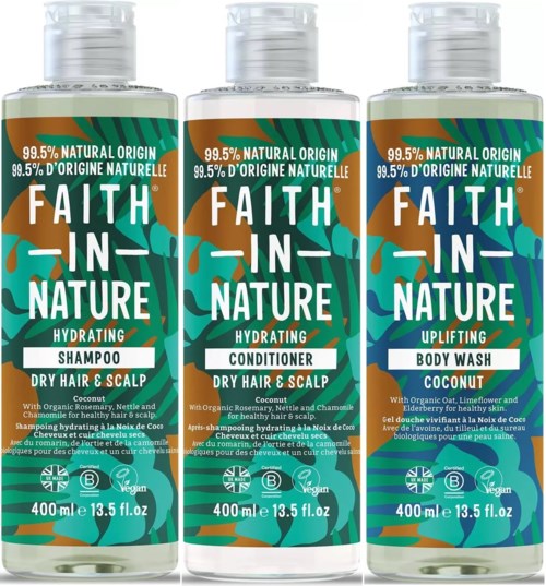 Faith in Nature Bundle Coconut Shampoo 400 ml & Conditioner 400 ml & Body Wash 400 ml