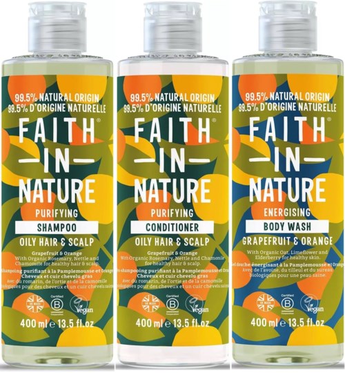 Faith in Nature Bundle Grapefruit & Orange Shampoo 400 ml & Conditioner 400 ml & Body Wash 400 ml