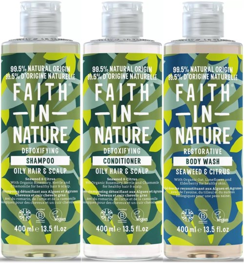 Faith in Nature Bundle Seaweed & Citrus Shampoo 400 ml & Conditioner 400 ml & Body Wash 400 ml