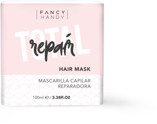 Rosa box med text om en hårmask för reparation, med varumärke och produktuppgifter.