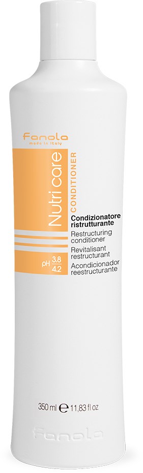 A white bottle of hair conditioner with orange and white label, brand name 'Fanola', 350 ml size.