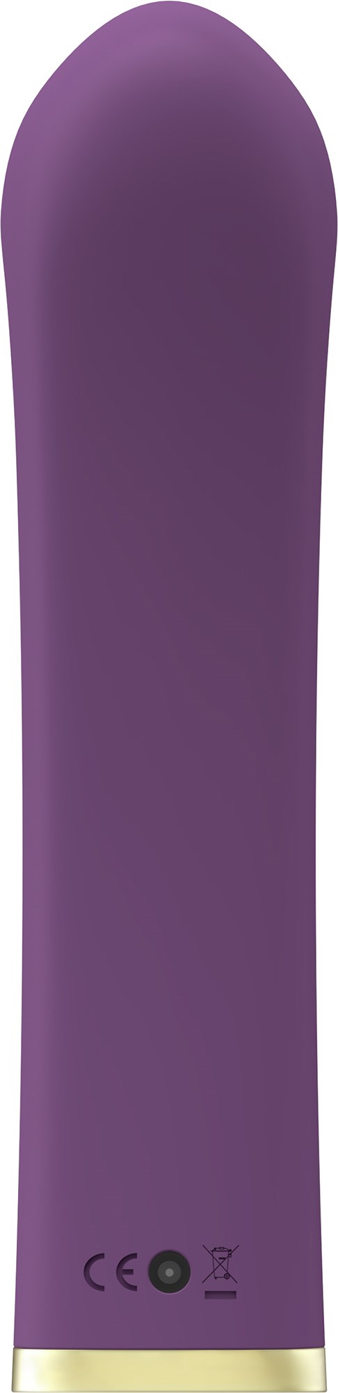 Violetti henkilökohtainen hieromasauva, käyrä ja sileä, pituudeltaan ja säätimillä alas.