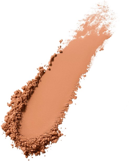 En stor strimma av rosa-beige pulver sträcker sig från botten till toppen, med löspulver runtom.