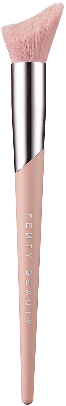 Meikkisivellin, jossa vaaleanpunaiset harjat, hopeinen metallikäyrä ja teksti "Fenty Beauty".