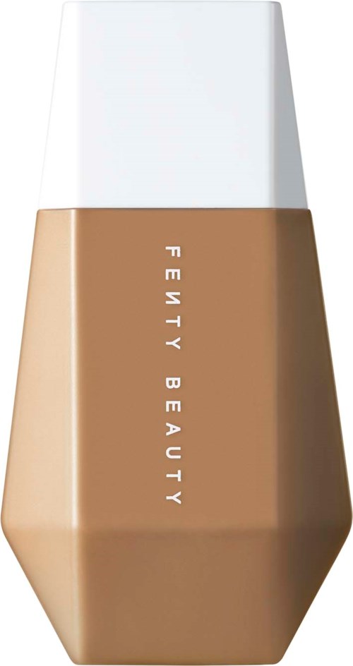 Beige foundation in a bottle with a white cap, labeled 'FENTY BEAUTY'.