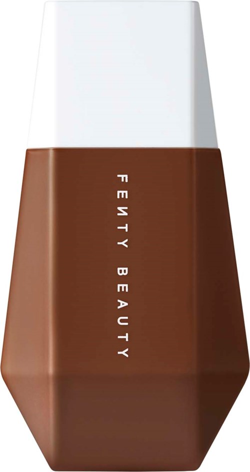 A brown bottle with a white cap features the text "FENTY BEAUTY" vertically on the front.