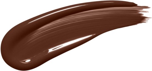 A thick streak of brown paint or makeup on a black background.