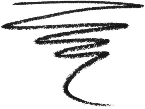 A black and white sketch with swirling, spiral lines, appearing abstract and dynamic.