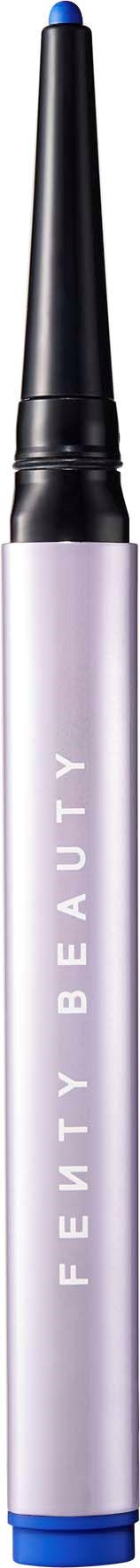A purple pen with the words "Fenty Beauty" written vertically, black cap, and blue tip.