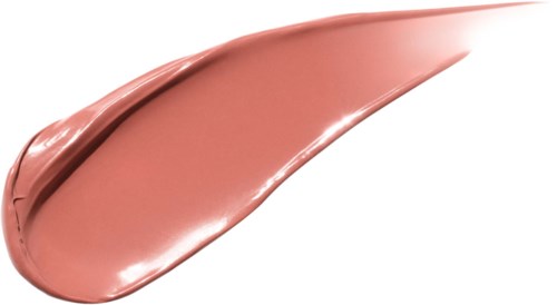 En strimma av glänsande, rosa-beige makeup eller kräm på en vit bakgrund.