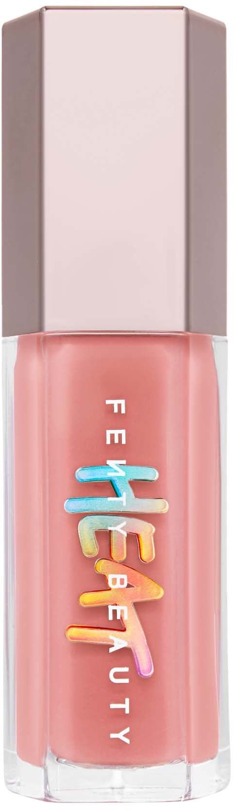 En rosa nagellackflaska med vit kork, med färgglad text som säger HUDA BEAUTY.