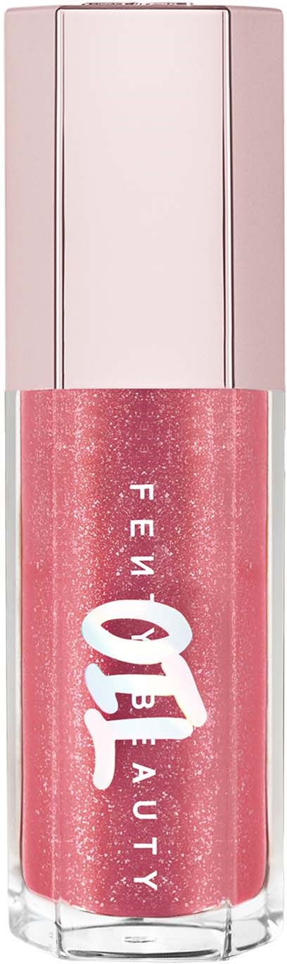 Läppglanstub i rosa med vitt text som säger "FEM BEAUTY".