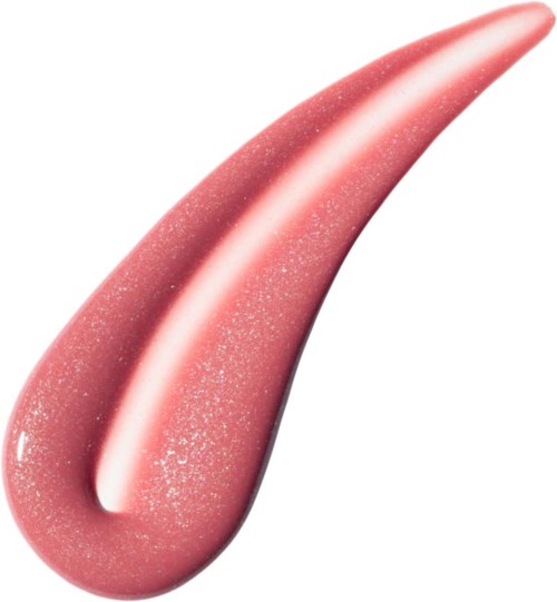 En rosa, glänsande, böjd streckning med glitter på en vit bakgrund.