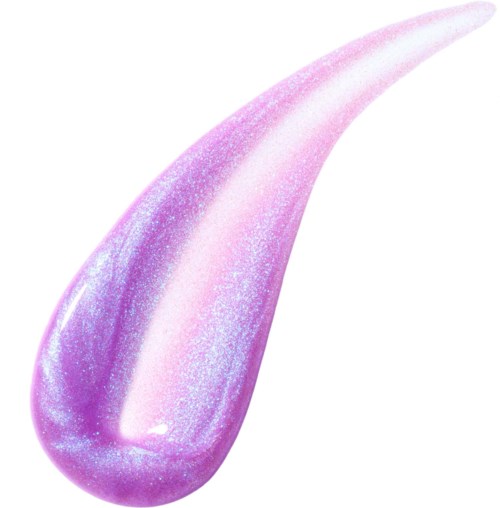 En glänsande, lila och rosa virvel med glitter som smalnar till en spets. Den ser slät och glänsande ut.