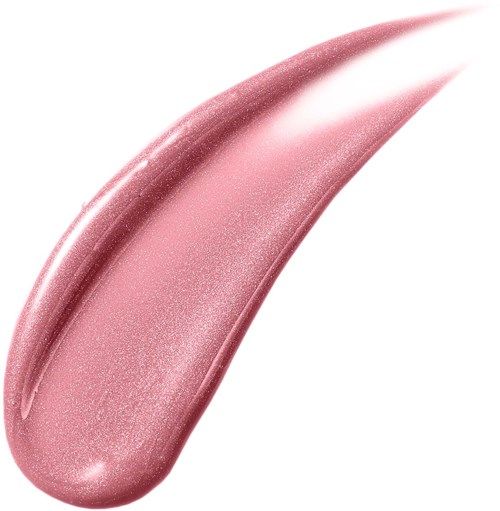 Ett rosa, skimrande sminkprodukt, möjligen läppstift eller lip gloss, med formad, slät kurva.