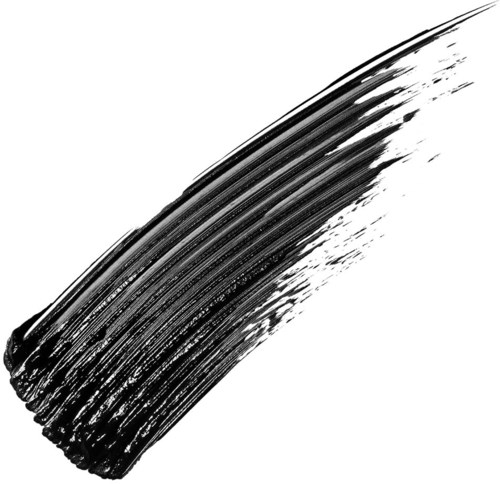 A bold black brushstroke across a white background, showing textured lines and a curved shape.