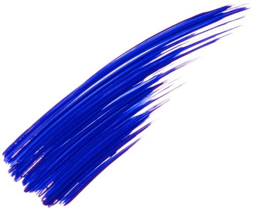 Blue paint stroke on white background, broad and textured.