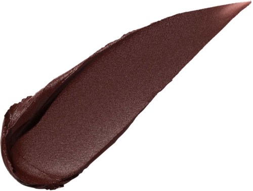 En smet av mörkbrun läppstift med en spetsig ände. Den har en glänsande och slät yta.