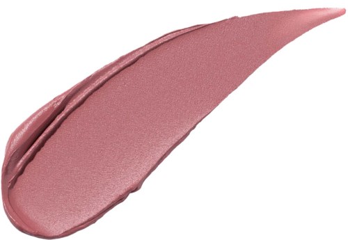 En smøre af lyserødt læbestift eller lipgloss, med en glansfuld, glat tekstur og buet form.