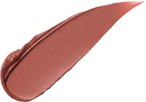 Et lag af lyserød-brun makeup eller læbestift på en hvid baggrund.