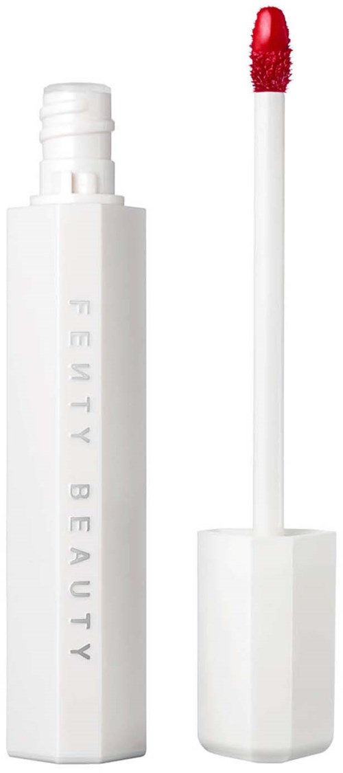 White bottle with a red lip gloss applicator stick, labeled Fenty Beauty.