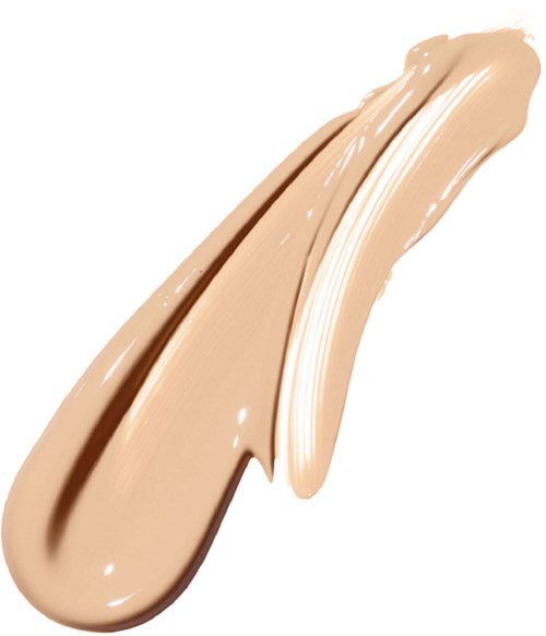A streak of beige or light brown liquid makeup or cream on a white background.