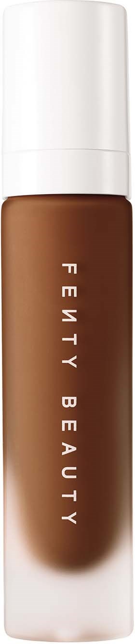 A Fenty Beauty skincare product in a white bottle with brown liquid inside and white cap.