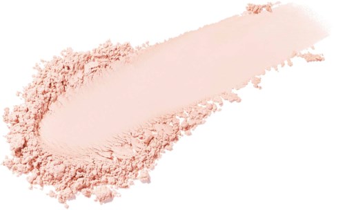 Rosa pulver spridd i en grov avlång form, med texturerade kanter och en slät mitt.