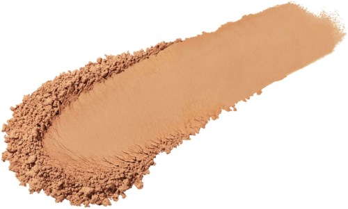 En streck av ljusbrun makeuppuder på en vit bakgrund.