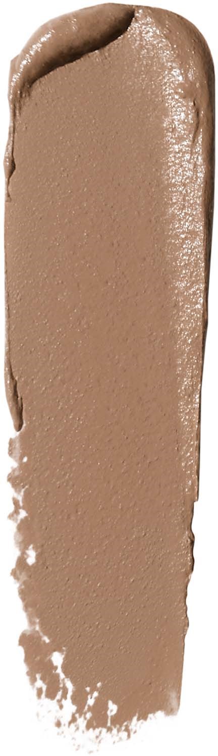 En provsats av beige-brun makeup eller foundation med lätt kurvad form och tät yta.