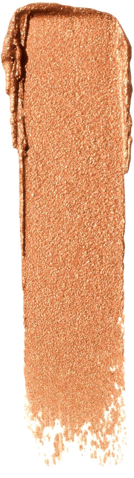 En vertikal remsa av glänsande, metallisk persikofärgad makeup eller ögonskugga.