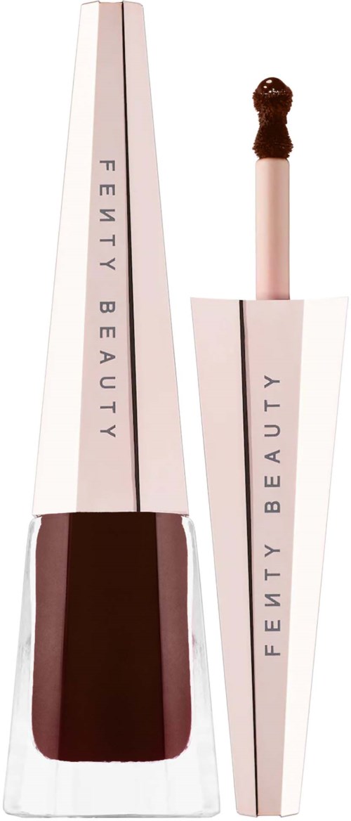 Lippenbalsem met een hoog roze en bruin geval, met de tekst "Fenty Beauty."