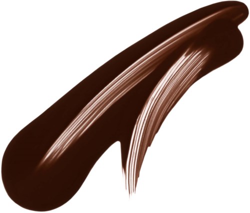 Een strook donkerbruin make-up of verf met lichte lijnen, gebogen en smeerig op een witte achtergrond.