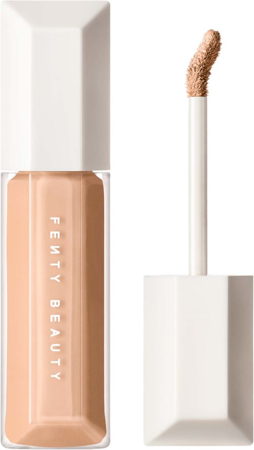 Ett läppglans med applikator, i en klar flaska märkt 'Fenty Beauty' och vit lock.