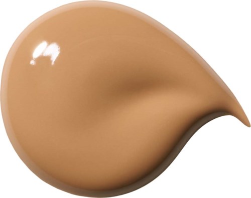 En beigefärgad vätskedropp i form av en tår med en glansig fläck ser slät och blank ut.
