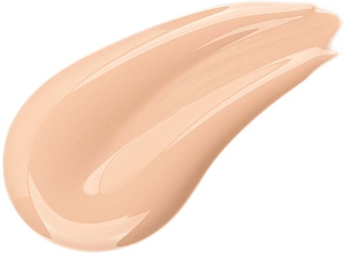 En beige farget prøve av flytende foundation med glatte kurver og en skinnende finish.