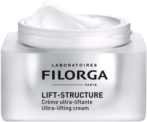 En krukke med lys, jevn krem merket 'Filorga Paris Lift-Structure Ultra-lifting cream.'
