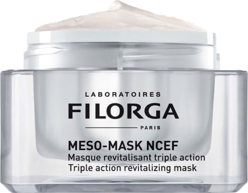 En burk med FILORGA MESO-MASK NCEF med grädde som rinner över.