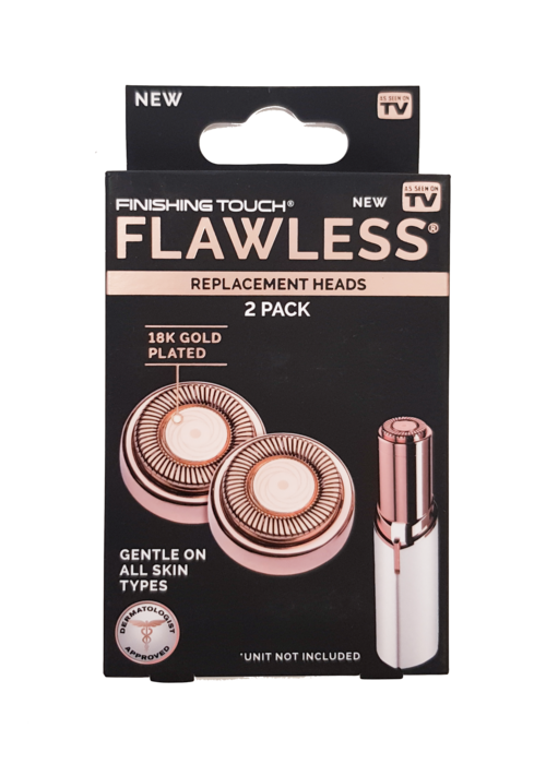 Verpackung mit zwei Ersatzkämmen für einen Rasierer, goldfarben, schonend für die Haut, geeignet für alle Hauttypen.