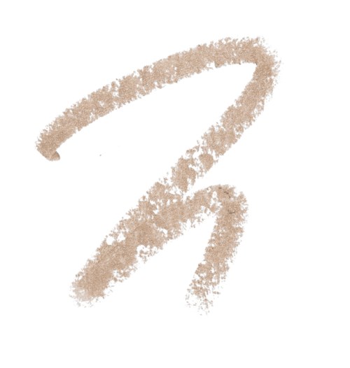 Ett beige, kritliknande klottrande som bildar en slinga eller bokstav på vit bakgrund.