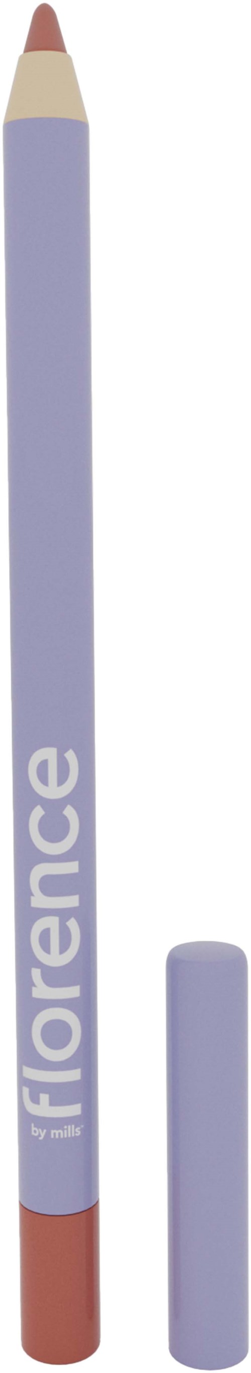 A purple and beige pen with the word 'fiorence' written on it, with a matching cap beside it.